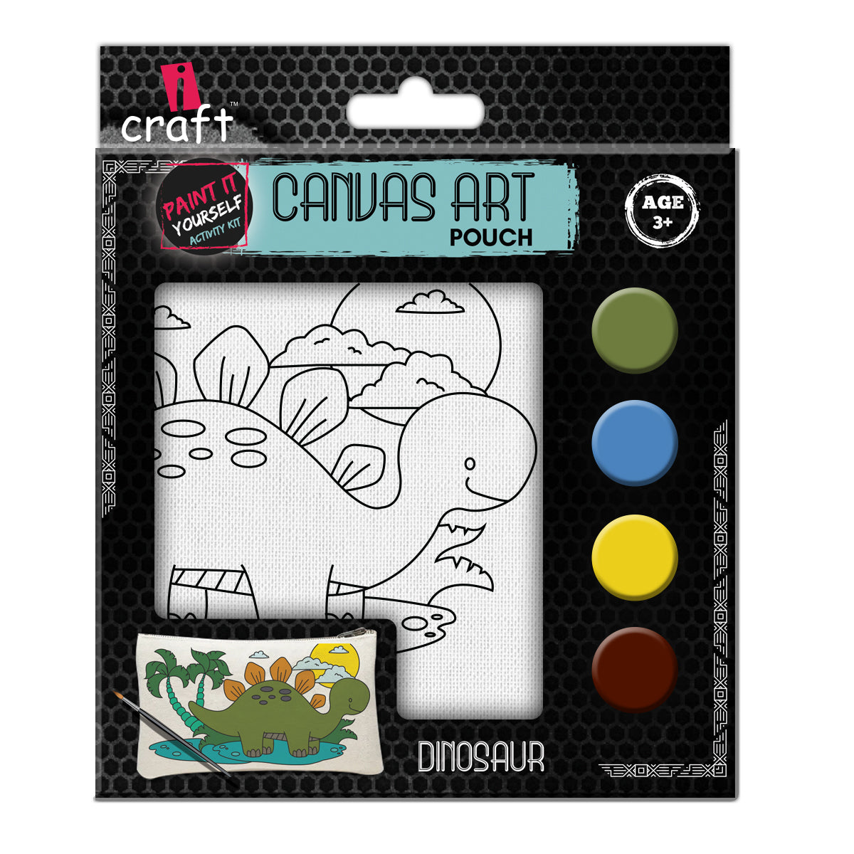 iCraft DIY Canvas Pouch Painting Kit for Kids - Dinosaur Design iCraft